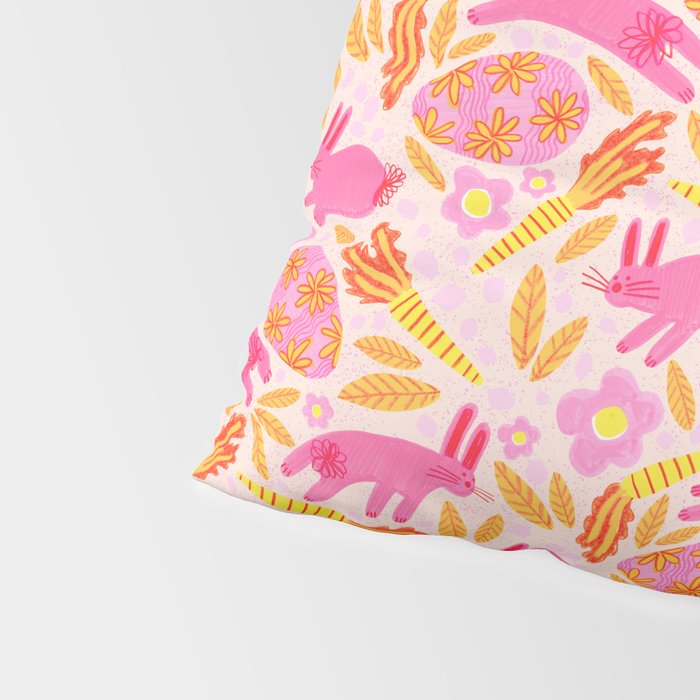 Cute Colorful Rabbits & Decorative Eggs in Pastel Pink Pillow Sham Gallery Image 4