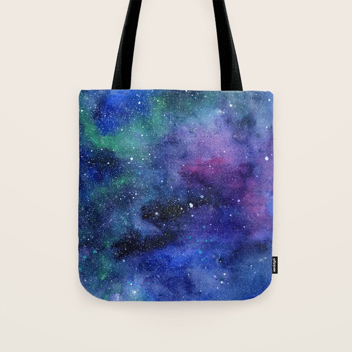 Colorful Galaxy Space Watercolor Tote Bag Gallery Image 1