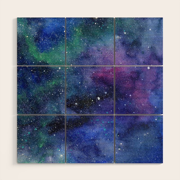 Colorful Galaxy Space Watercolor Wood Wall Art Gallery Image 1