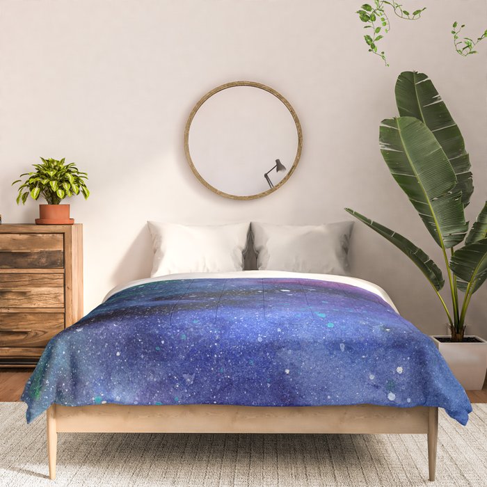 Colorful Galaxy Space Watercolor Comforter Gallery Image 3