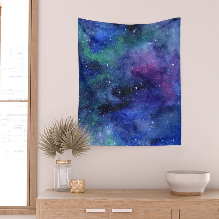 Colorful Galaxy Space Watercolor Wall Tapestry Gallery Image 2