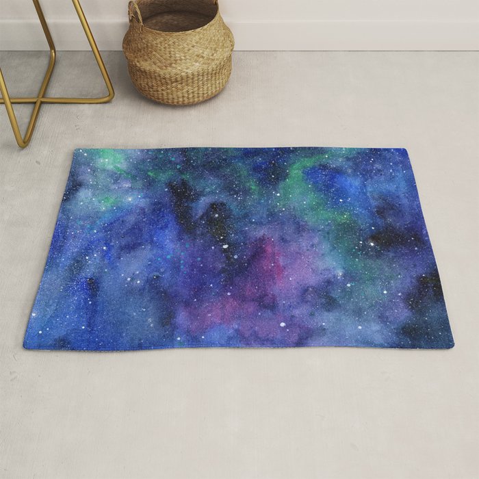 Colorful Galaxy Space Watercolor Rug Gallery Image 1