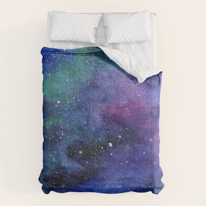 Colorful Galaxy Space Watercolor Comforter Gallery Image 6