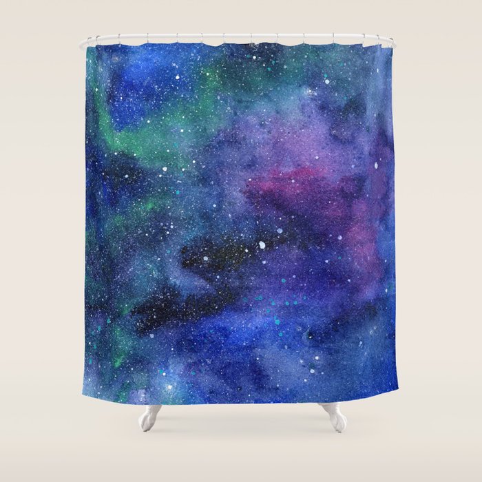 Colorful Galaxy Space Watercolor Shower Curtain Gallery Image 1