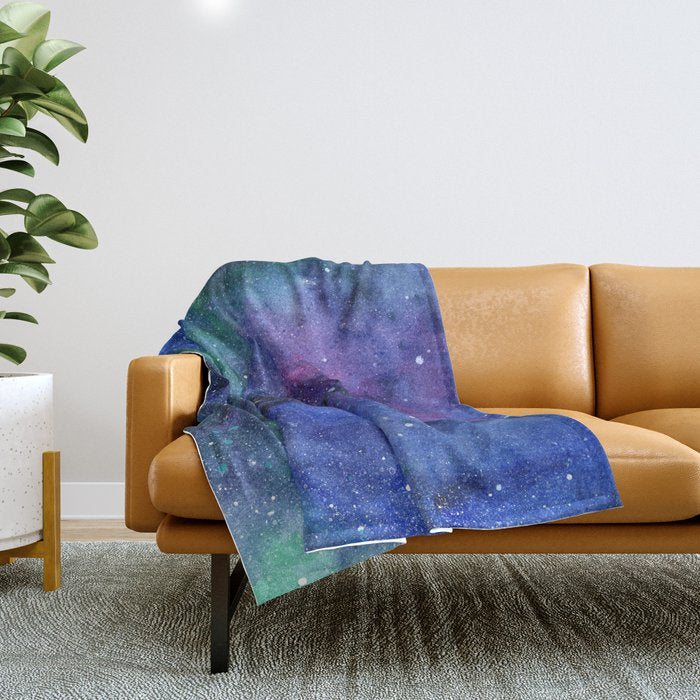 Colorful Galaxy Space Watercolor Throw Blanket Gallery Image 1