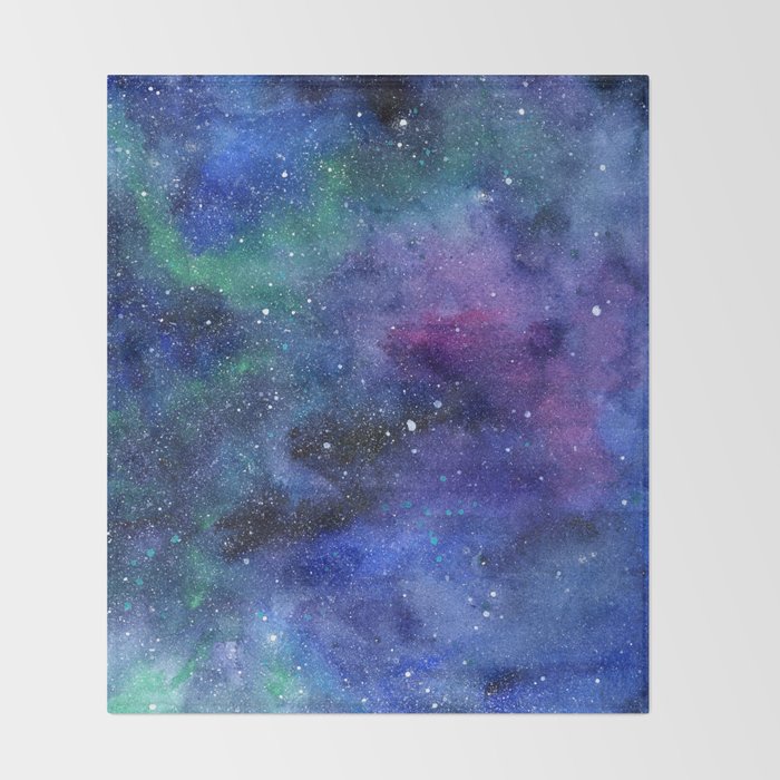 Colorful Galaxy Space Watercolor Throw Blanket Gallery Image 2
