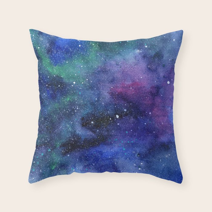 Colorful Galaxy Space Watercolor Throw Pillow Gallery Image 6