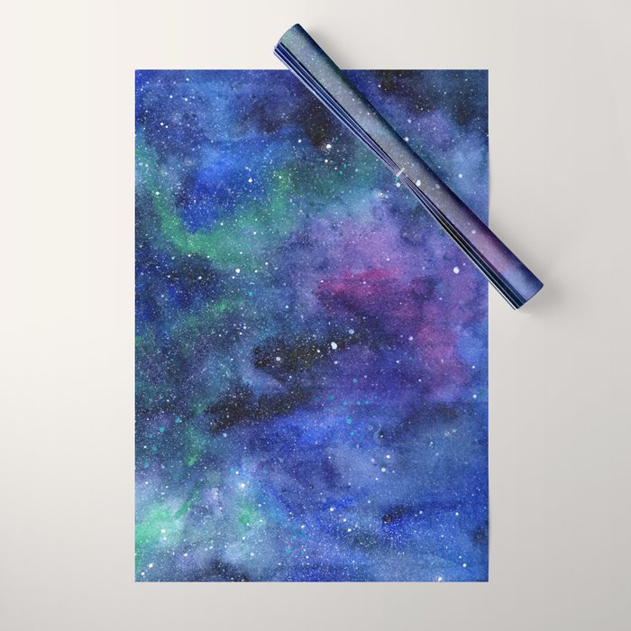 Colorful Galaxy Space Watercolor Wrapping Paper Gallery Image 1