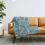 William Morris Vintage Seaweed Cobalt Thyme Green Blue Botanical Throw Blanket Gallery Image 1