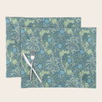 William Morris Vintage Seaweed Cobalt Thyme Green Blue Botanical Placemat Gallery Image 1