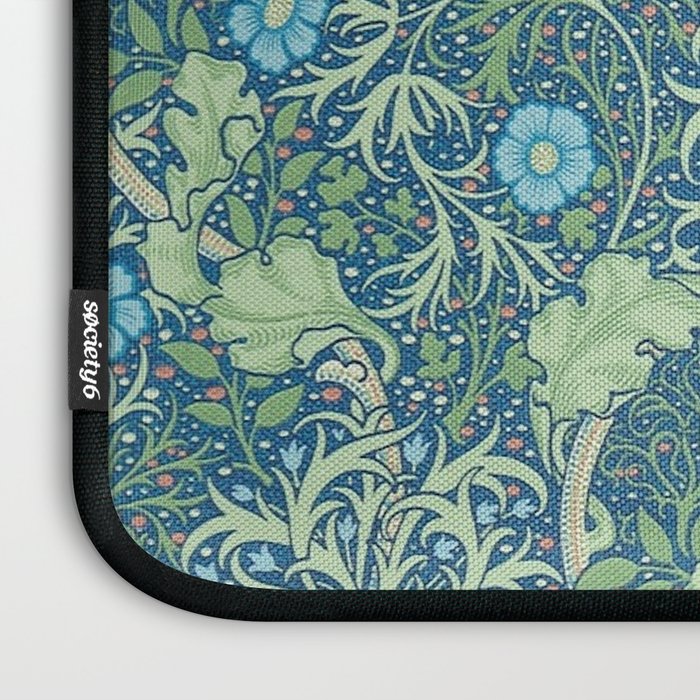 William Morris Vintage Seaweed Cobalt Thyme Green Blue Botanical Laptop Sleeve Gallery Image 3