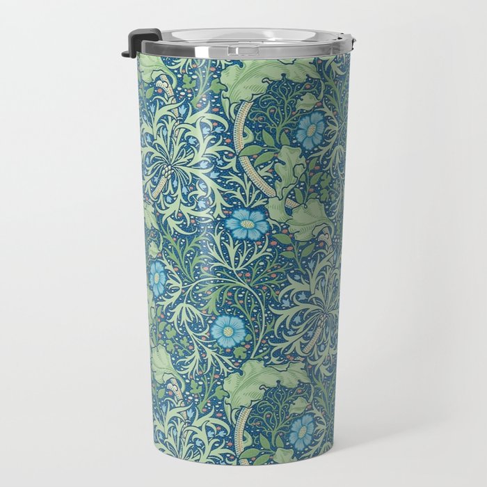 William Morris Vintage Seaweed Cobalt Thyme Green Blue Botanical Travel Mug Gallery Image 3