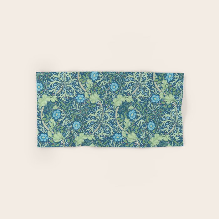 William Morris Vintage Seaweed Cobalt Thyme Green Blue Botanical Bath Towel Gallery Image 1