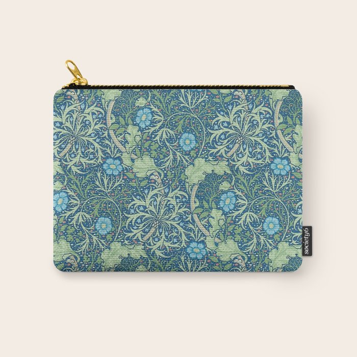 William Morris Vintage Seaweed Cobalt Thyme Green Blue Botanical Carry All Pouch Gallery Image 1