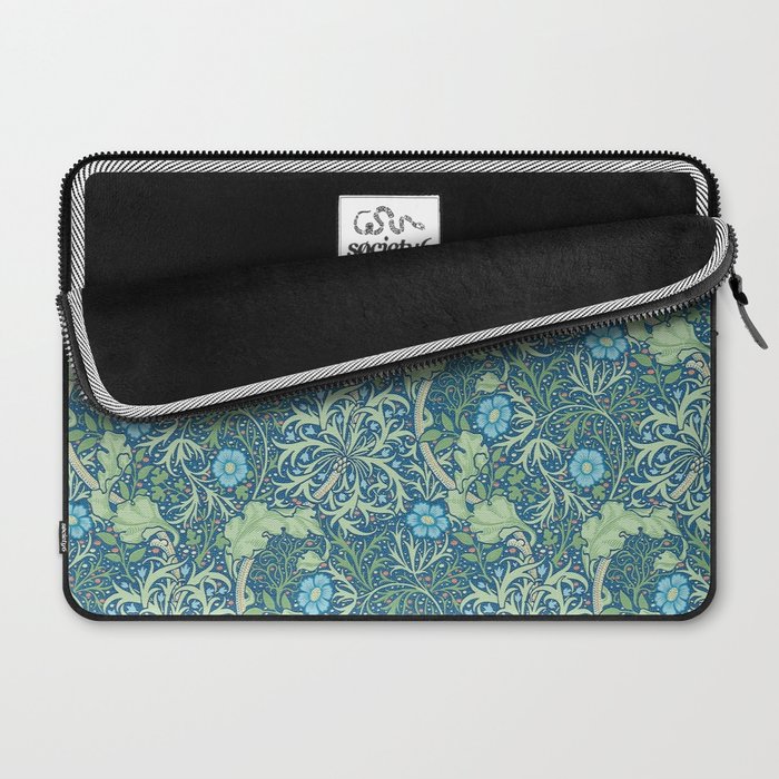 William Morris Vintage Seaweed Cobalt Thyme Green Blue Botanical Laptop Sleeve Gallery Image 2