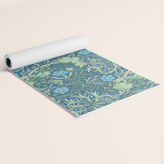 William Morris Vintage Seaweed Cobalt Thyme Green Blue Botanical Yoga Mat Gallery Image 2