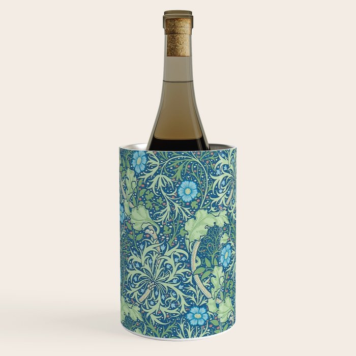 William Morris Vintage Seaweed Cobalt Thyme Green Blue Botanical Wine Chiller Gallery Image 1