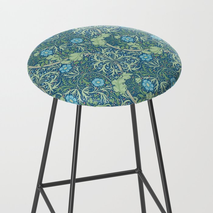 William Morris Vintage Seaweed Cobalt Thyme Green Blue Botanical Stool Gallery Image 2