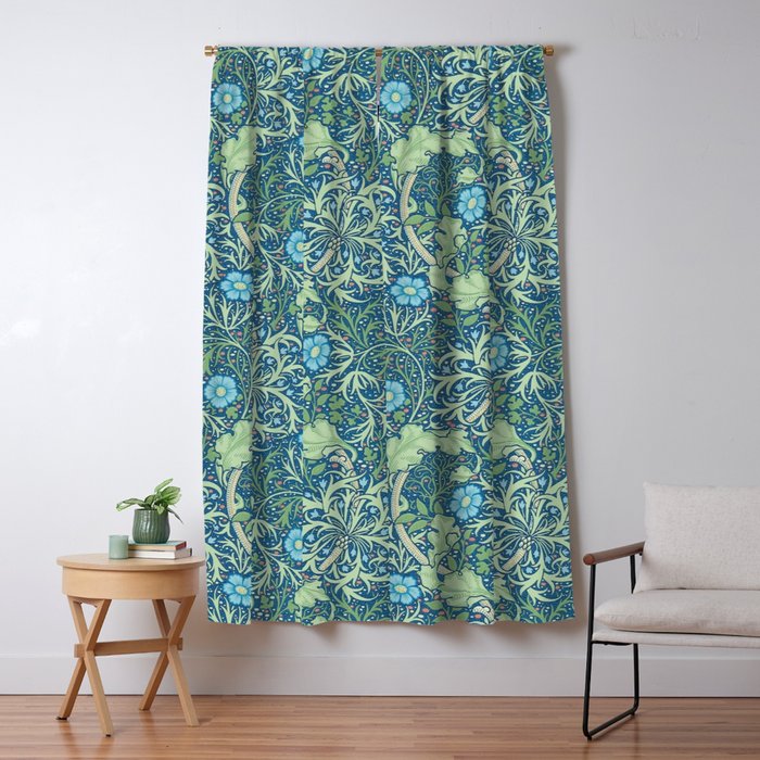 William Morris Vintage Seaweed Cobalt Thyme Green Blue Botanical Window Curtain Gallery Image 5