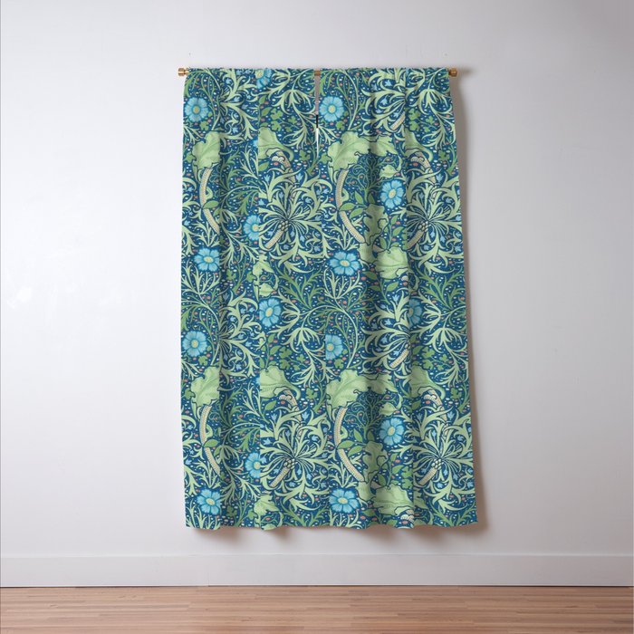 William Morris Vintage Seaweed Cobalt Thyme Green Blue Botanical Window Curtain Gallery Image 3