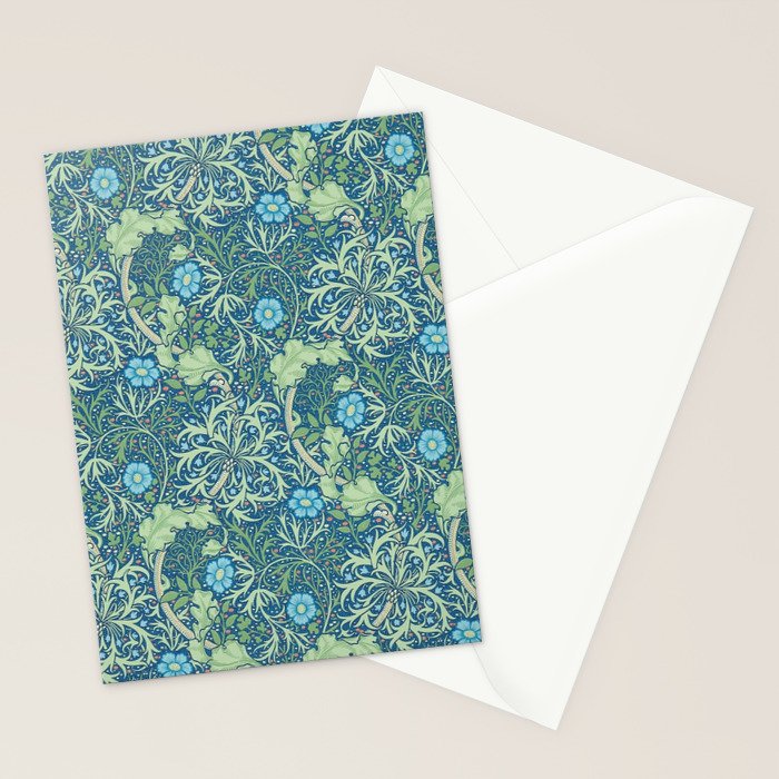 William Morris Vintage Seaweed Cobalt Thyme Green Blue Botanical Stationery Card Gallery Image 2