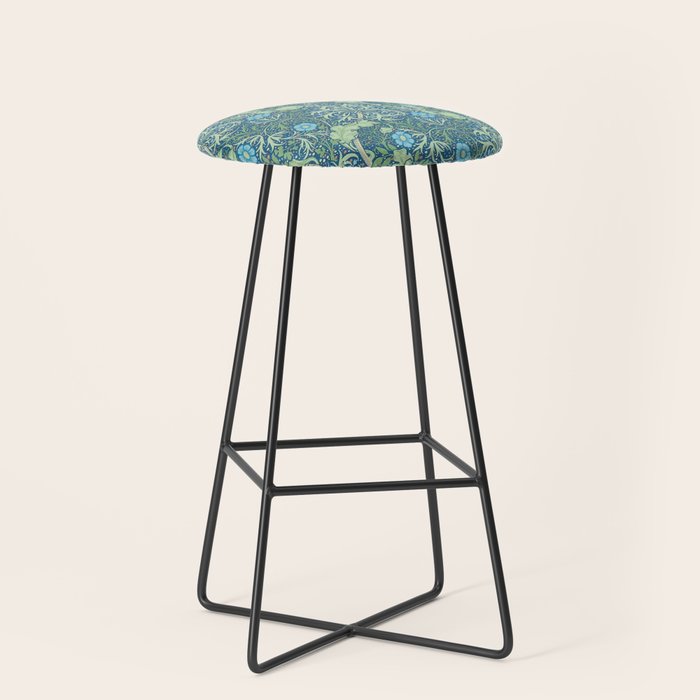William Morris Vintage Seaweed Cobalt Thyme Green Blue Botanical Stool Gallery Image 1