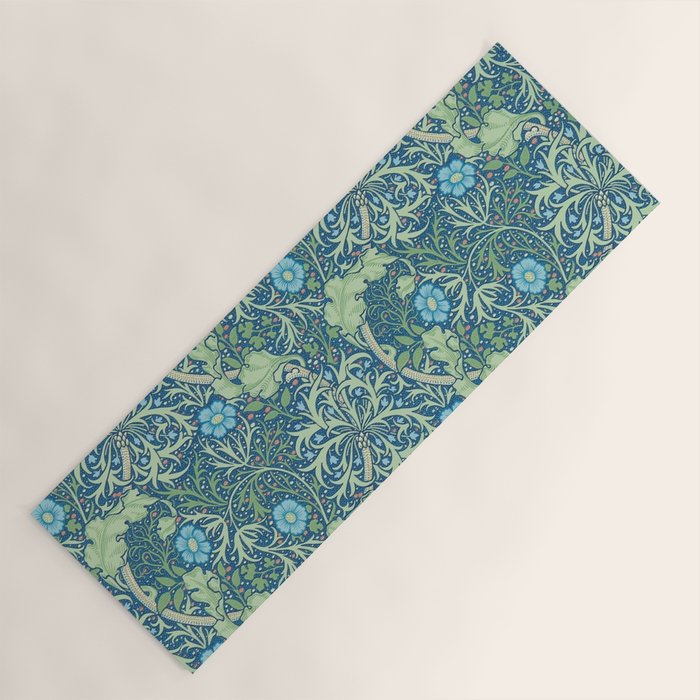 William Morris Vintage Seaweed Cobalt Thyme Green Blue Botanical Yoga Mat Gallery Image 1
