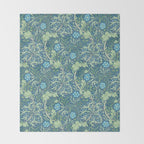 William Morris Vintage Seaweed Cobalt Thyme Green Blue Botanical Throw Blanket Gallery Image 2
