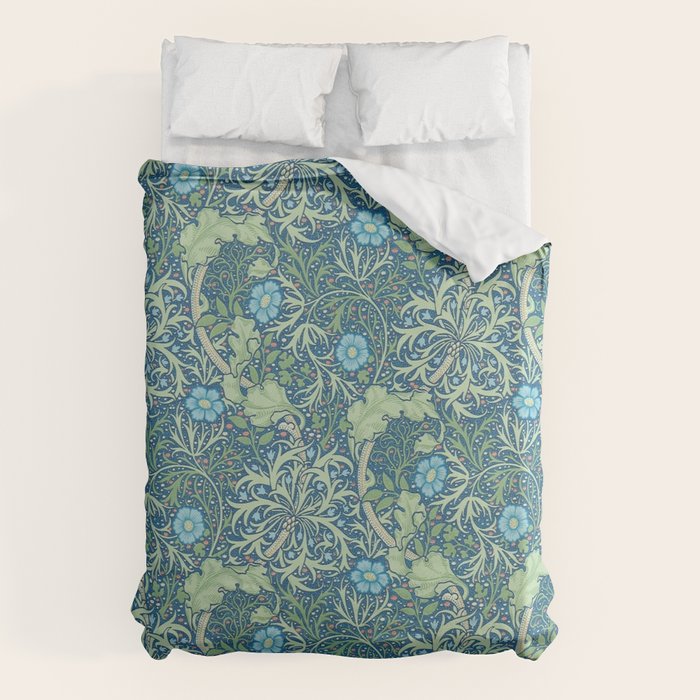William Morris Vintage Seaweed Cobalt Thyme Green Blue Botanical Duvet Cover Gallery Image 1