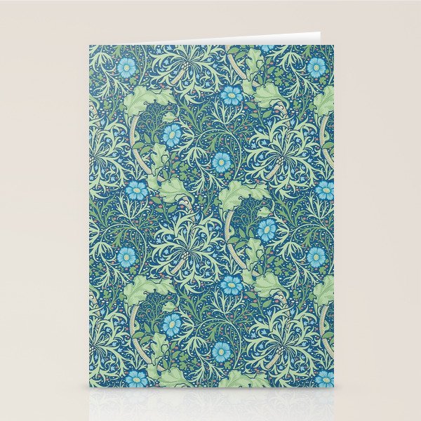 William Morris Vintage Seaweed Cobalt Thyme Green Blue Botanical Stationery Card Gallery Image 1