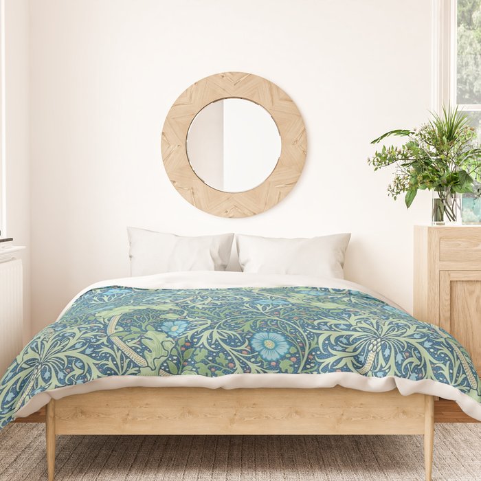 William Morris Vintage Seaweed Cobalt Thyme Green Blue Botanical Duvet Cover Gallery Image 3