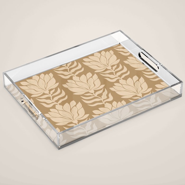 Beige Modern Abstract Flowers Acrylic Tray Gallery Image 1