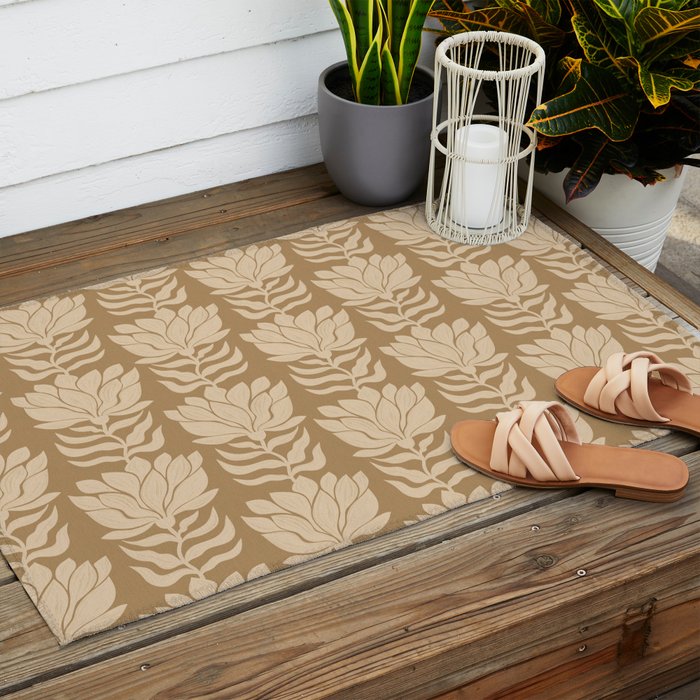 Beige Modern Abstract Flowers Outdoor Rug Gallery Image 2