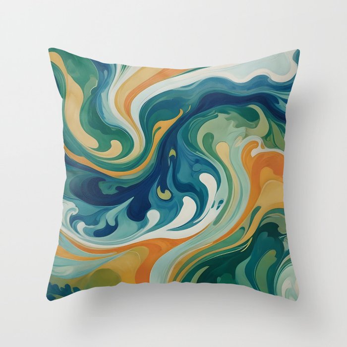 Tangerblue Waves Throw Pillow Gallery Image 1
