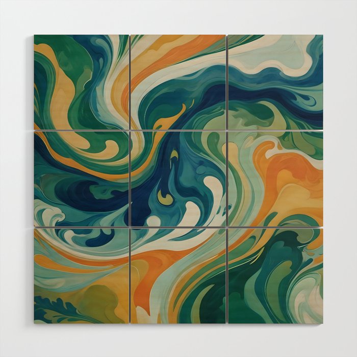 Tangerblue Waves Wood Wall Art Gallery Image 1