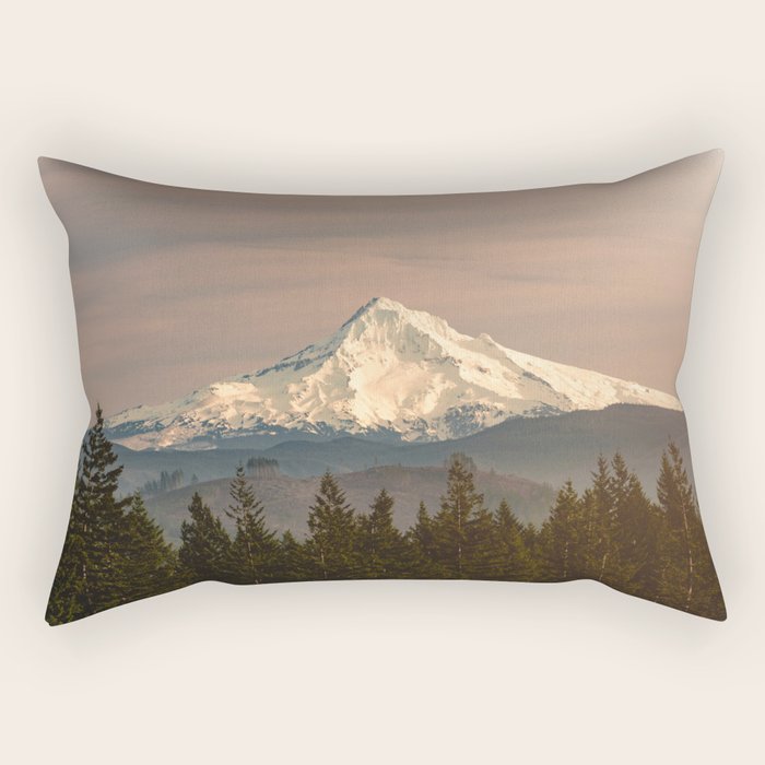 Mount Hood Vintage Sunset - Nature Landscape Photography Rectangular Pillow Gallery Image 1