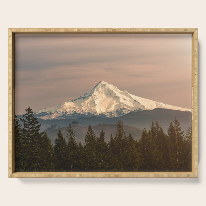 Mount Hood Vintage Sunset - Nature Landscape Photography Serving Tray Gallery Image 1