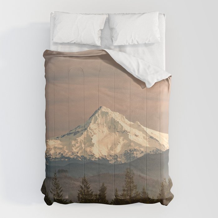 Mount Hood Vintage Sunset - Nature Landscape Photography Comforter Gallery Image 6
