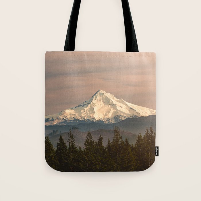 Mount Hood Vintage Sunset - Nature Landscape Photography Tote Bag Gallery Image 1