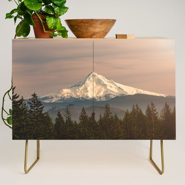 Mount Hood Vintage Sunset - Nature Landscape Photography Credenza Gallery Image 1