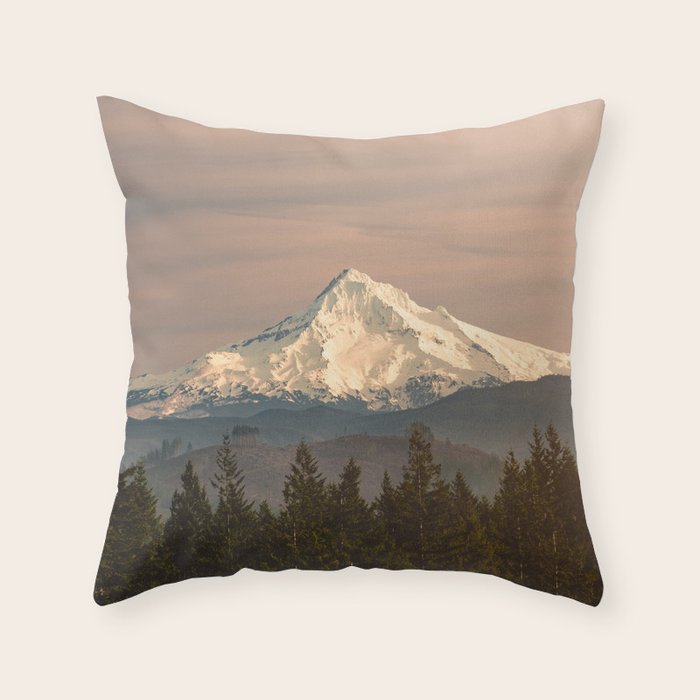 Mount Hood Vintage Sunset - Nature Landscape Photography Throw Pillow Gallery Image 6