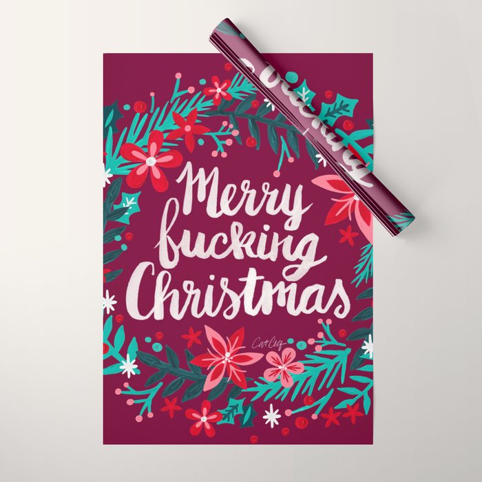 Merry F*cking Christmas - Maroon Wrapping Paper Gallery Image 1