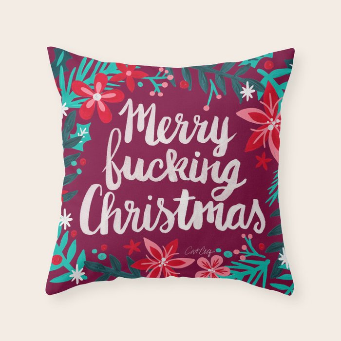 Merry F*cking Christmas - Maroon Throw Pillow Gallery Image 6
