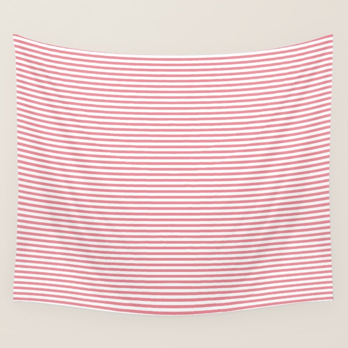 Ultra Fine Stripe Narrow Pinstripe Pattern in Cottage Pink and White Wall Tapestry Gallery Image 1