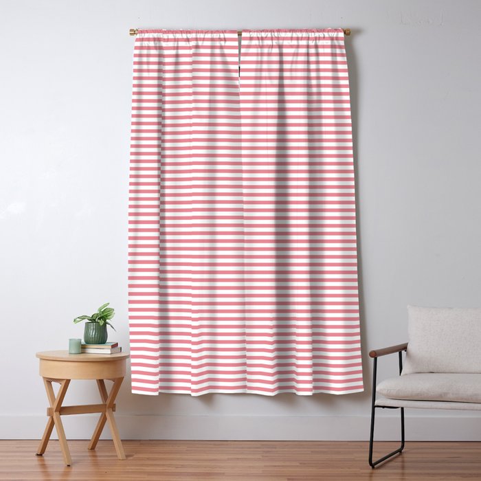 Ultra Fine Stripe Narrow Pinstripe Pattern in Cottage Pink and White Window Curtain Gallery Image 1
