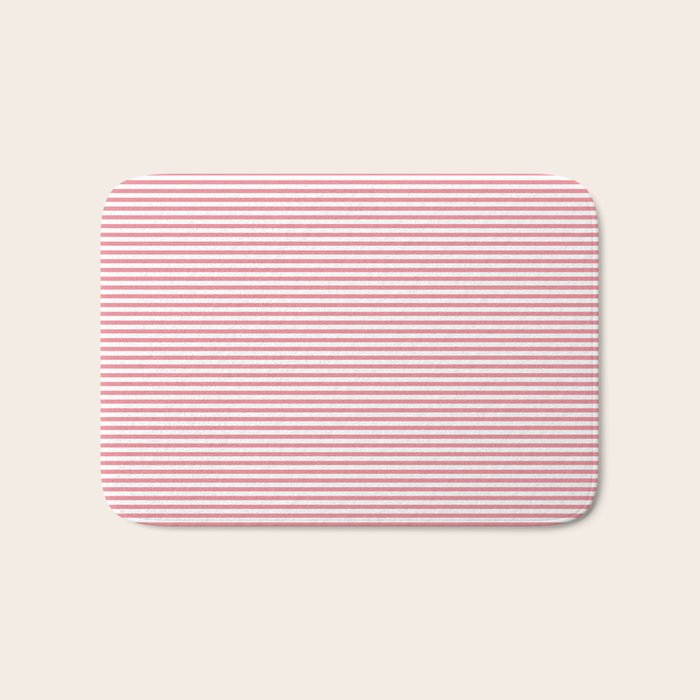 Ultra Fine Stripe Narrow Pinstripe Pattern in Cottage Pink and White Bath Mat Gallery Image 1