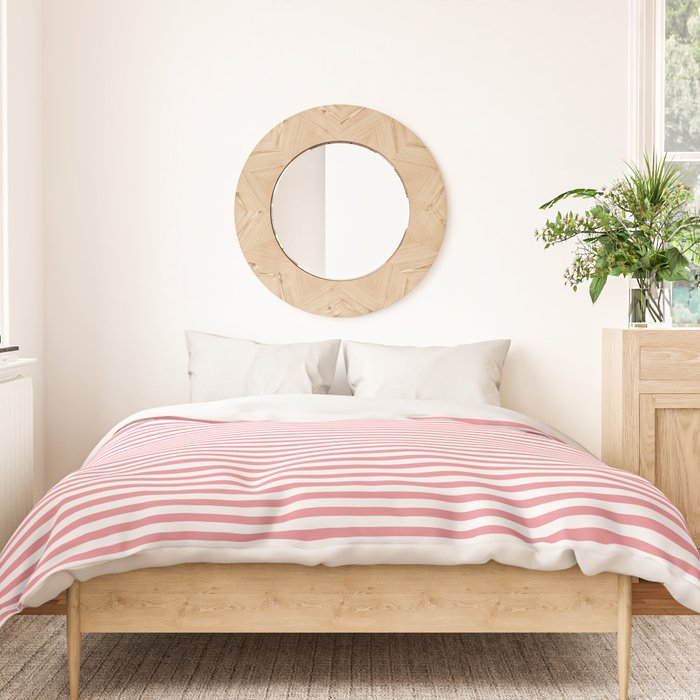 Ultra Fine Stripe Narrow Pinstripe Pattern in Cottage Pink and White Duvet Cover Gallery Image 3