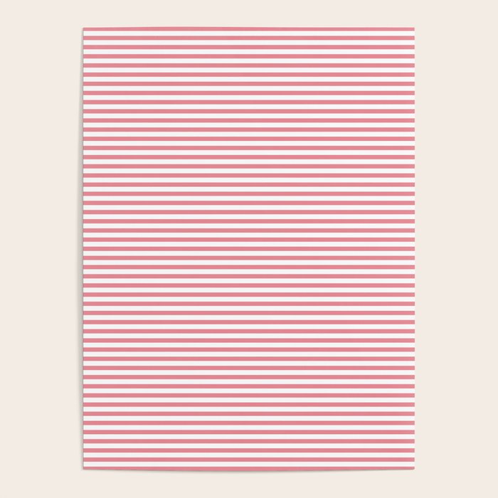 Ultra Fine Stripe Narrow Pinstripe Pattern in Cottage Pink and White Poster Gallery Image 1