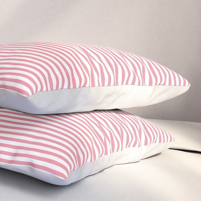 Ultra Fine Stripe Narrow Pinstripe Pattern in Cottage Pink and White Pillow Sham Gallery Image 3