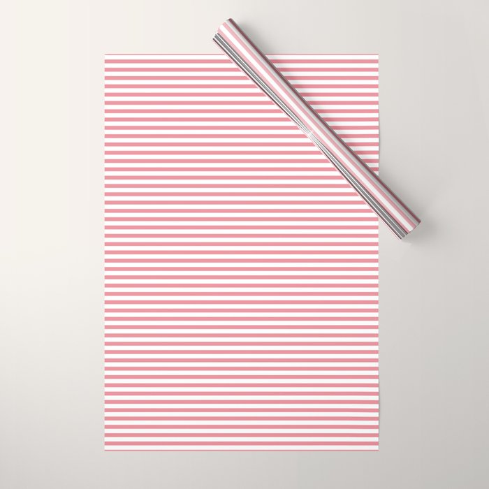 Ultra Fine Stripe Narrow Pinstripe Pattern in Cottage Pink and White Wrapping Paper Gallery Image 1